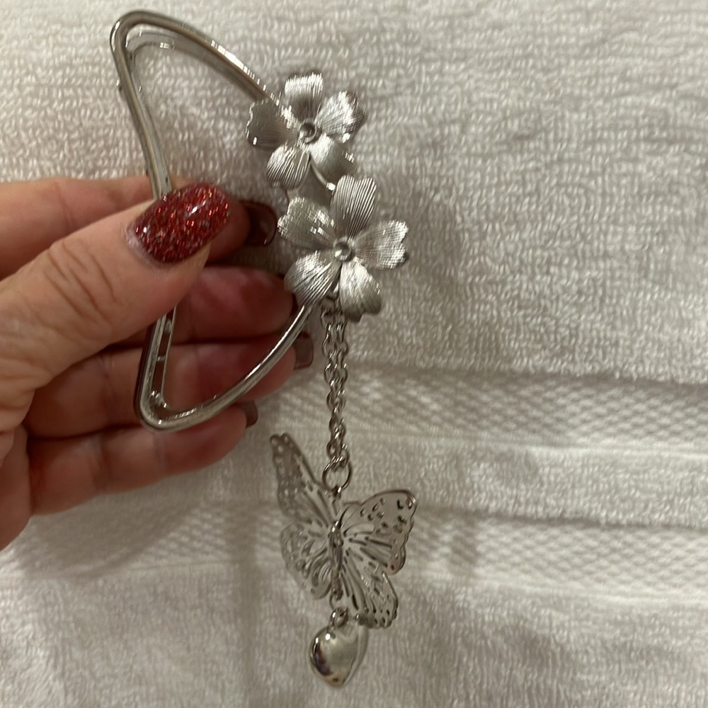 Silver Butterfly & Flower Hair Clip